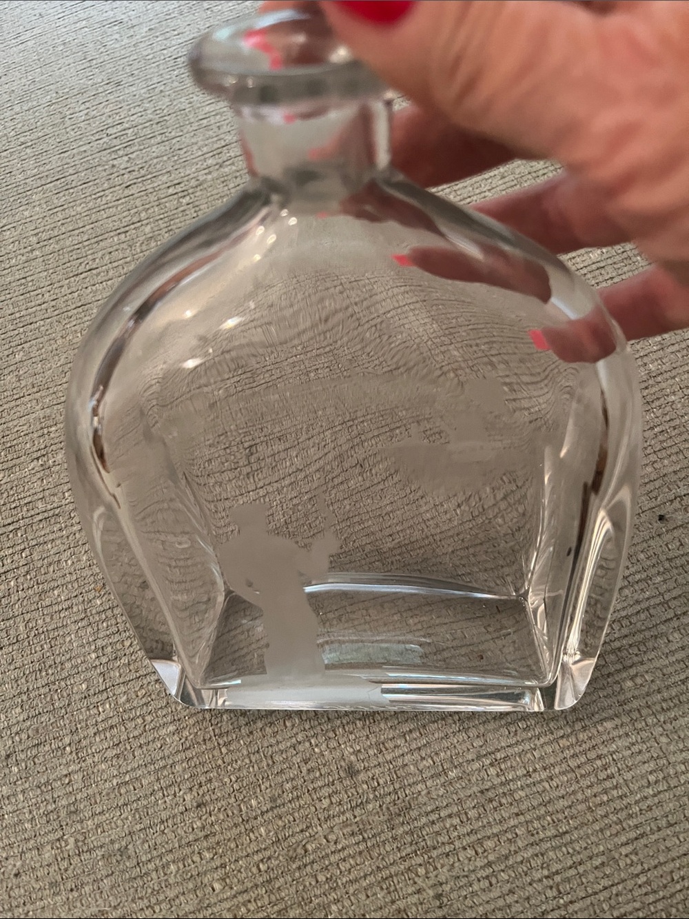 Orrefors Kostaboda Clear Glass Decanter with Etched Figure Motif